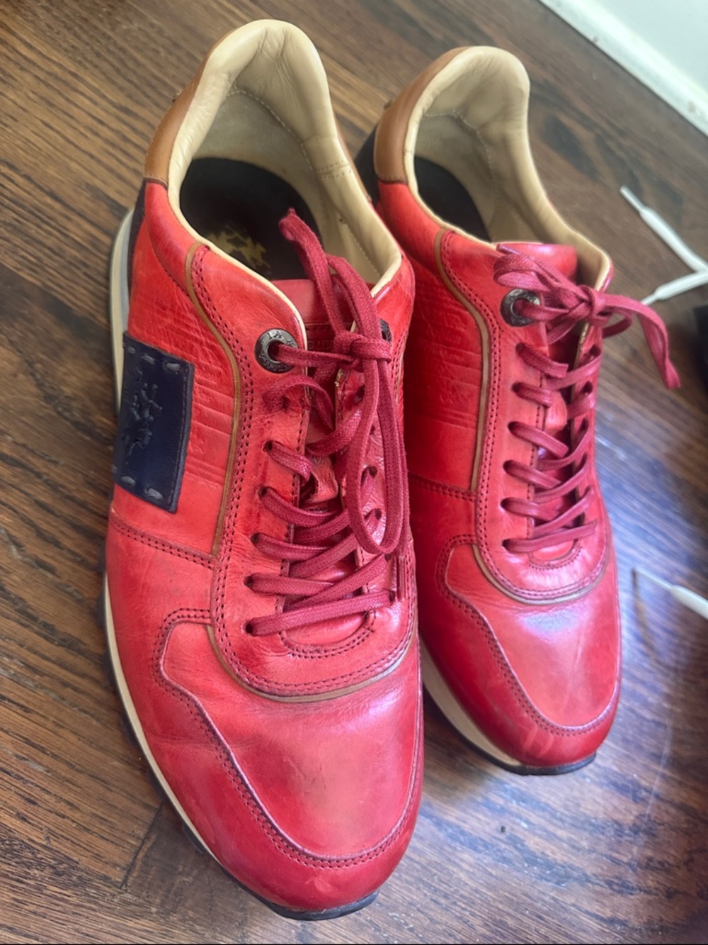 La Martina Men's Red Leather Lace-Up Sneakers